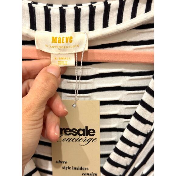 Maeve Anthropologie Paladino Henley Striped Textured Dress Black White Womens XS - Picture 4 of 5